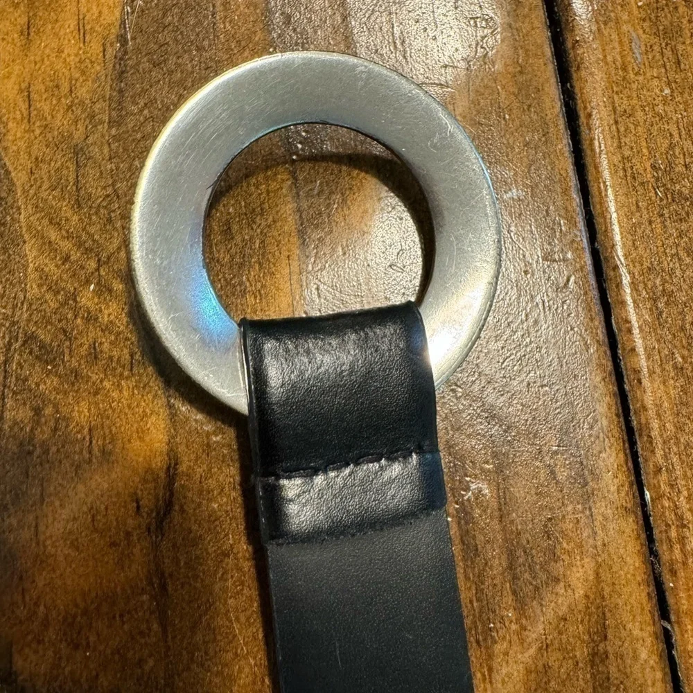 Chico's Gold & Silver Medallion Black Leather Adjustable Hook Belt Size S